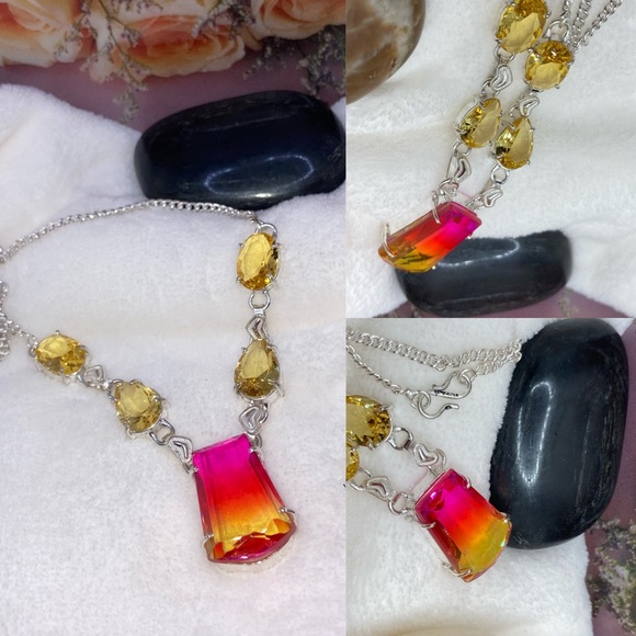 Citrine Tourmaline Handmade BIB Statement Necklace - Picture 2 of 6